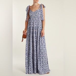 NWT $695 CAROLINE CONSTAS ELLE Cotton Maxi Dress Floral Tile Print Dress